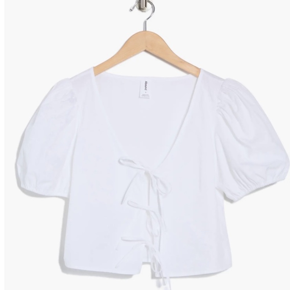 Abound front tie cotton poplin sleeve top